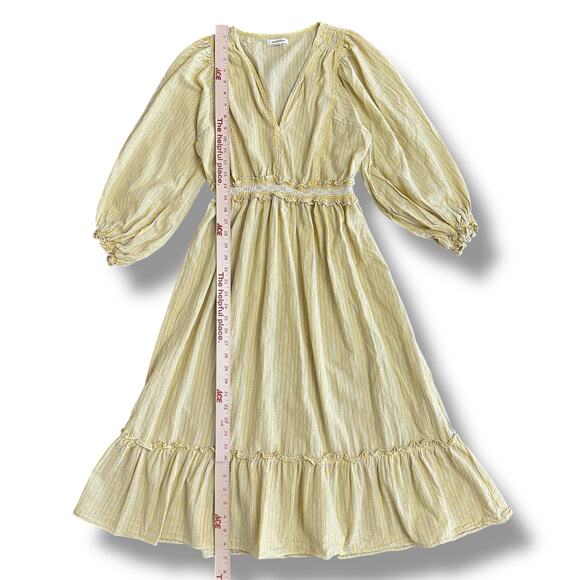 Max Studio Yellow Striped Cotton Smocked Midi Dress Size S Peasant Cottagecore - Picture 5 of 8